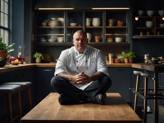 Szef kuchni przy stole